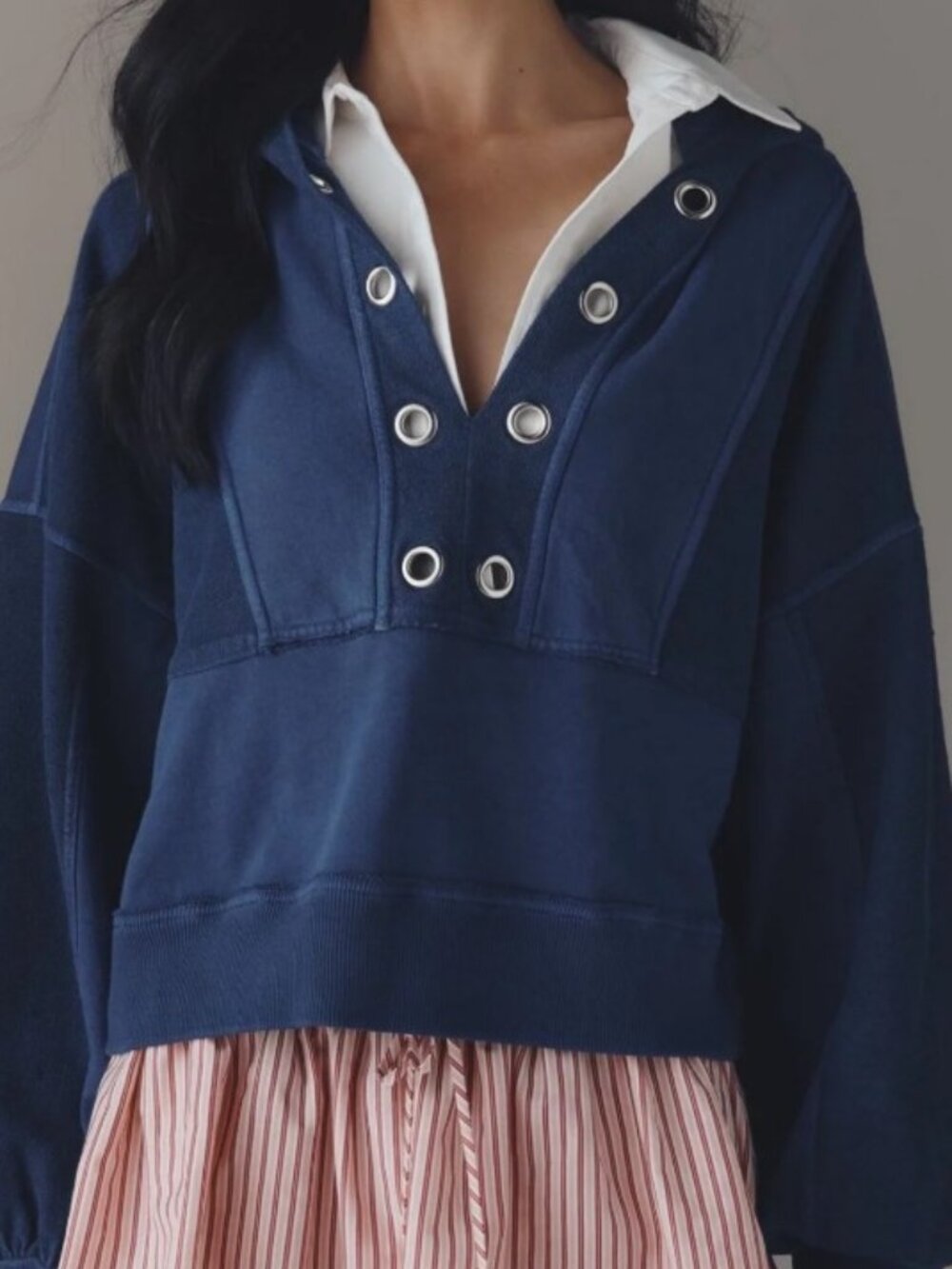 (AT-13) Anthropologie Pilcro Cotton Grommet Hooded Sweatshirt